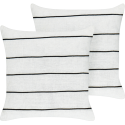 MILAS - Sierkussen set 2 - Gebroken wit/Zwart - 50 x 50 cm - Linnen