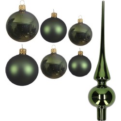 Groot pakket glazen kerstballen 50x donkergroen glans/mat 4-6-8 cm met piek glans - Kerstbal