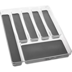 Bestekbak/keuken organizer Tidy Smart 6-vaks grijs transparant kunststof 40 x 32 cm - Bestekbakken