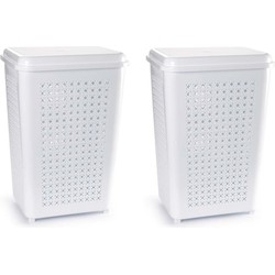 2x stuks grote wasmand/opberg mand met deksel 50 liter in het wit - Wasmanden