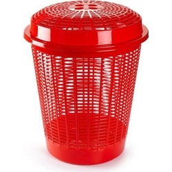 Plasticforte Wasmand met deksel - 50L - rood - rond - D45 x H57 cm - Wasmanden