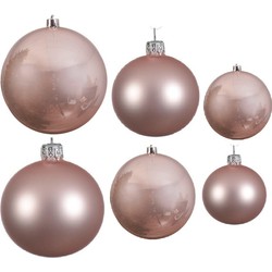 Glazen kerstballen pakket lichtroze glans/mat 26x stuks diverse maten - Kerstbal