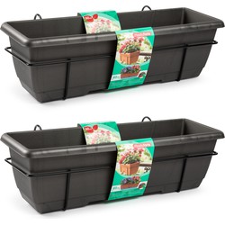 PlasticForte Balkonbak - 3x - antraciet - 60cm - plantenbak met hanger - Plantenbakken