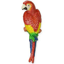 A CAST IRON WALL MOUNT RED AND YELLOW MACAW