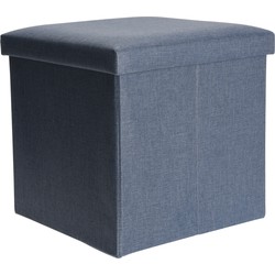 H&S Collection Poef/hocker/voetenbankje - opbergbox - blauw - polyester - 38 x 38 cm - Poefs