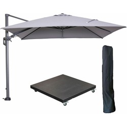 Garden Impressions Hawaii zweefparasol 300x300 cm carbon black / licht grijs met 90kg verrijdbare parasolvoet en parasolhoes