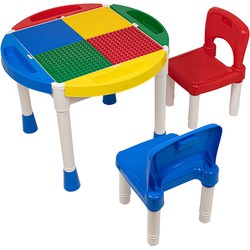 Decopatent® - Kindertafel met 2 Stoeltjes - Speeltafel met bouwplaat en vlakke kant - Geschikt voor Lego® & Duplo® Bouwstenen