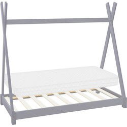 Kinderbed Tipi 70x140 cm lichtgrijs gemaakt van grenenhout incl. matras H-10cm houten bed met lattenbodem ML design