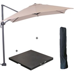 Garden Impressions Hawaii zweefparasol S 250x250 - donker grijs/ecru met 80 kg parasolvoet en parasolhoes