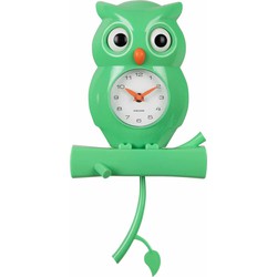 Wandklok Owl Pendulum - Groen - 20x8.5x37.5cm