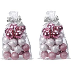 40x stuks kunststof kerstballen roze mix 6 cm in giftbag - Kerstbal