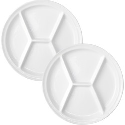 2x stuks porseleinen fondue/gourmet bord 4-vaks rond 26 cm - Gourmetborden