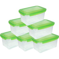 10x Voedsel plastic bewaarbakje 2,5 liter transparant/groen - Vershoudbakjes