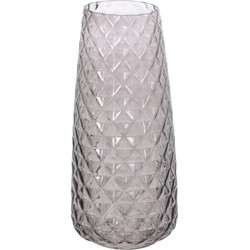 Cilindervaas gestipt/geribbeld glas grijs 10 x 21 cm - Vazen