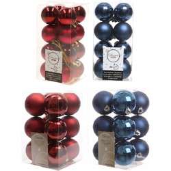 Kerstversiering kunststof kerstballen mix donkerblauw/donkerrood 4 en 6 cm pakket van 80x stuks - Kerstbal