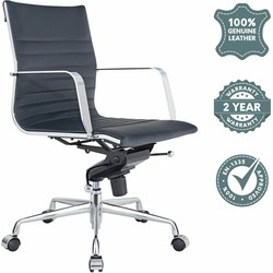 Feel Furniture - Lage Executive bureaustoel - 100% Leer -  Donkerblauw