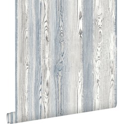 ESTAhome behang hout motief blauw en grijs - 53 cm x 10,05 m - 148626