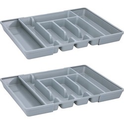 Bestekbak - 2x - uitschuifbaar - grijs - 44 cm - 5 tot 7 vaks - Bestekbakken