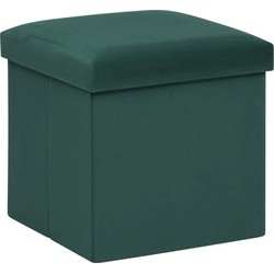 Atmosphera Poef/krukje/hocker Amber - Opvouwbare opslag box - fluweel smaragd groen - D38 x H38 cm - Poefs