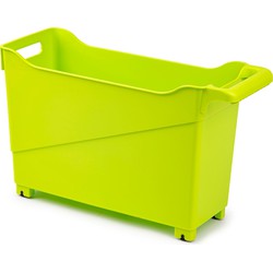 Kunststof trolley lime groen op wieltjes L45 x B17 x H29 cm - Opberg trolley