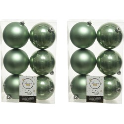 12x Kunststof kerstballen glanzend/mat salie groen 8 cm kerstboom versiering/decoratie - Kerstbal