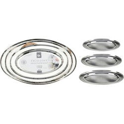 EH serveerschalen/dienbladen 3x stuks - ovaal - rvs - D34/40/45 cm - Serveerschalen
