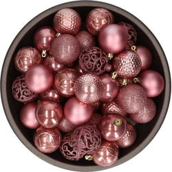 37x stuks kunststof kerstballen oudroze (velvet pink) 6 cm glans/mat/glitter mix - Kerstbal