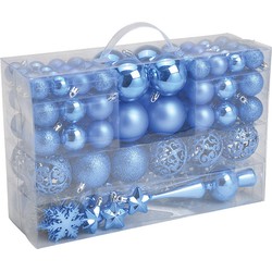 G. Wurm kerstballen en piek - 111-delig - 3, 4, 6 cm -blauw -kunststof - Kerstbal