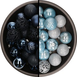 Kunststof kerstballen 74x stuks donkerblauw en lichtblauw 6 cm - Kerstbal