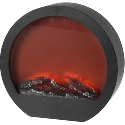 Sfeerhaard/open haard rond zwart met led verlichting L34,5 x B10,5 x H33 cm met timer - Sfeerhaarden