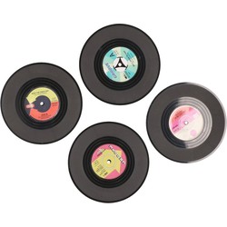 4x Vinyl/LP muziek thema onderzetters 11 cm - Glazenonderzetters