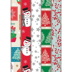 1x Rollen inpakpapier/cadeaupapier Kerst print wit met grijze sterren print 2 x 0,7 meter 60 grams - Cadeaupapier