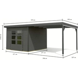 Karibu tuinhuis Pluto B met overkapping antraciet-antraciet, 571 x 271 cm