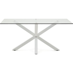 Kave Home - Argo glazen tafel en stalen poten met witte afwerking 160 x 90 cm