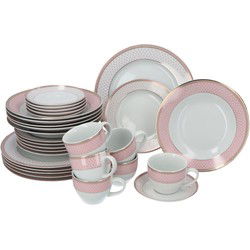 Servies-set Leana 6-persoons 30 delig - Wit Porselein met roze en goud