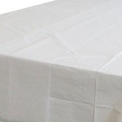 Wit tafelkleed 274 x 137 cm met witte tafelloper met glitters voor de kersttafel - Tafellakens