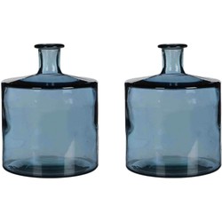 Mica Decorations Guan Fles - H26 x Ø21 cm - Glas - Blauw - Set van 2