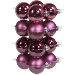 16x stuks glazen kerstballen cherry roze (heather) 8 cm mat/glans - Kerstbal