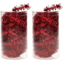 2x stuks folie tinsel slingers/guirlandes rood 20 meter kerstslingers - Kerstslingers