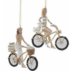Ornament plastic meisje op fiets gd l10cm