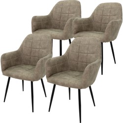Set van 2 eetkamerstoelen, grijs beige, met rugleuning en armleuningen
