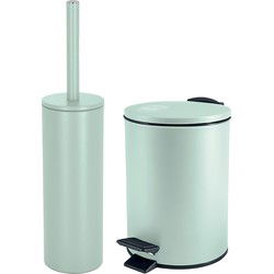 Spirella Badkamer/toilet accessoires set - toiletborstel en pedaalemmer - 3L - metaal - mintgroen - Badkameraccessoireset