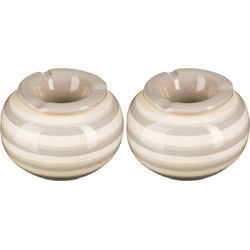 Terras asbak/stormasbak - 2x - rond - keramiek - 12 x 8 cm - grijs/wit - Asbakken