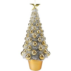 Bellatio decorations Kunstkerstboom - mini - zilver met goud - 50 cm - Kunstkerstboom