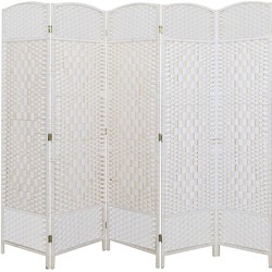 LW Collection LW Collection Kamerscherm 5 panelen rotan wit 170X200CM - paravent - scheidingswand