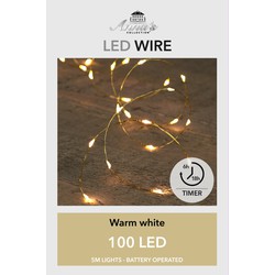 LED WIRE 6/18H TIMER GOUD DRAAD 100L/5M LED WARM WIT - 10CM AANLOOPSNOER 3X AA/IP20