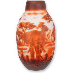 A CAMEO GLASS BALUSTER VASE 'AFRICAN ELEPHANT'