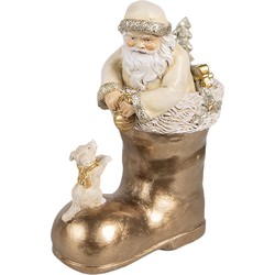 Clayre & Eef Decoratie Beeld Kerstman 16 cm Beige Goudkleurig Kunststof Kerstdecoratie