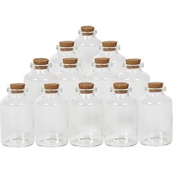 12x Kleine decoratieve glazen flesjes met kurken dop 30 ml - Decoratieve flessen