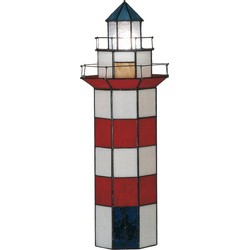 LumiLamp Tiffany Tafellamp Vuurtoren 21x56 cm Rood Wit Glas Zeshoek Tiffany Lampen